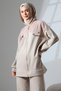 Women's Stone Color Seasonal Combed Cotton Bottom and Top Sporty and Comfortable Two-Piece Tunic Trousers Stylish Hijab Set - 3