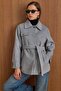 Shirt Collar Belt Detail Oversized Short Coat Light Gray 3155 - 5