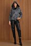 Hooded Buy Elasticated Oversized Leopard Patterned Short Coat Gray 3162-L - 4