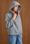 Hooded Buy Lastikli Oversized Short Coat Light Gray 3162 - 5