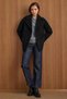 Double-Breasted Short Coat with Cape and Sleeve Pad Detail Black 3161
