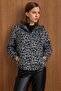 Hooded Buy Elasticated Oversized Leopard Patterned Short Coat Gray 3162-L - 3