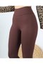 Brown High-Waisted Ribbed Knit Seamless Corded Fabric Sports Leggings - 5