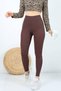 Brown High-Waisted Ribbed Knit Seamless Corded Fabric Sports Leggings - 4