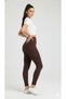 Brown High-Waisted Ribbed Knit Seamless Corded Fabric Sports Leggings - 3