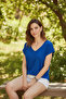 Women's Blue Basic Viscose T-Shirt - 2