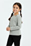 Cotton Collar Piping Button Detailed Girl's T-shirt - Gray - 5