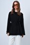 Alaçati Style Women's Black Crew Neck Off Shoulder Tie-Up Ov Oversized Weatshirt Vs01339 - 3