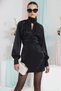 Chest Window Neck Long Sleeve Tight Skirt Satin Seasonal Evening Dress Black - 3