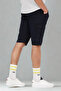 Men's Navy Blue Cargo Side Pocket Stretchy Fabric Slim Fit Capri Shorts - 6
