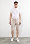 Men's Beige Color Cargo Stretch Fabric Slim Fit Capri Shorts with Side Pockets - 6