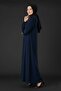 Medina Silk Mevlana Cut Loose Fit Robe with Pockets and Belt, Navy Blue - 5