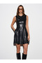 91301 Faux Leather Mini Dress-Black - 5