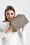 Heybes Women's Brown Piped Striped Jute Straw Clutch Handbag - 5