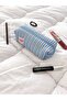 Blue Striped Single Compartment Pencil Case Washable Zippered School Blue Pencil Case - 2