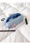 Blue Striped Single Compartment Pencil Case Washable Zippered School Blue Pencil Case - 5