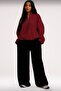 Black Wide Leg Burgundy Mock Neck Sweatshirt Tracksuit Set