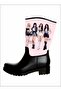 Black Pink Printed Waterproof Girl's Rain Boots - 8