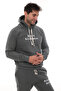 Dark Gray Fleece Men's Tracksuit Set with Elasticated Legs and Pockets, Hooded Embroidery Details, Compact Set - 6