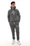 Dark Gray Fleece Men's Tracksuit Set with Elasticated Legs and Pockets, Hooded Embroidery Details, Compact Set - 4