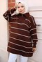 Women's Hijab Clothing Collar Upright Striped Zippered Knitwear Tunic-Sweater - 4