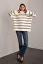 Women's White Oversize Striped Half Turtleneck Knitwear Sweater, Striped Sweater - 3
