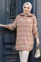 Women's Hijab Clothing Stand Collar Vertical Striped Zippered Knitwear Tunic-Sweater - 4