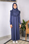 Practical One-Piece Children's Prayer Dress with Headscarf 8-12 Years - Navy Blue