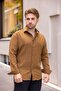 Men's Loose Fit Patterned Caramel Linen Shirt - 6