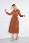Women's Layered Shirt Collar Stylish Brown Long Dress - 4