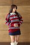 Women's Polo Neck Oversized Striped Knitwear Sweater 3123 - 5