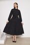 Women's Stylish Black Long Dress with Folded Pleated Detail - 5
