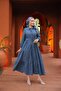 Women's Trend Stylish Terikoton Hijab Navy Long Dress - 4