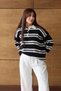 Women's Polo Neck Oversized Striped Knitwear Sweater 1128 - 4
