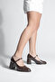 Women's Loafer Thin Strap Casual Thick Classic Heeled Shoes Vikas Brown Croco - 6