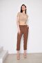 Women's Elastic Waist Aerobin Double Leg Brown Trousers - 5