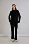 Women's Half Turtleneck Ribbed Tracksuit Bottom Top Set