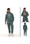 Men's Petrol Green Hooded Kangaroo Pocket Fleece-Lined 3 Thread Winter Fleece Lined Tracksuit Set - 6