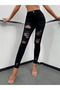 Women's High Waist Slim Fit Laser Cut Ripped Jeans Jeans - 4