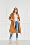 Women's Drawstring Waist Water Repellent Hooded Trench Coat - 3