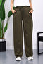 Dark Khaki Elastic Waist Two Thread Palazzo Sweatpants