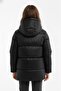 Girl's Black Fiber Hooded Windproof Inflatable Winter Jacket - 5