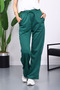Green Elastic Waist Two Thread Palazzo Sweatpants - 4
