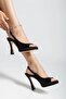 Women's Black Satin Platform Heeled Shoes - 2