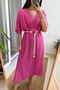 Summer Wraped Collar Belted Slit Dress
