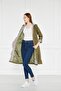 Women's Drawstring Waist Water Repellent Hooded Trench Coat - 5