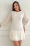 Modern Design Women's Midi Length Dress 021 with Pleated Hem, Chanel Fabric and Long Sleeves - 5