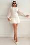 Modern Design Women's Midi Length Dress 021 with Pleated Hem, Chanel Fabric and Long Sleeves - 6