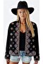 Women's Black Ethnic Embroidered Bohemian Jacket - 2