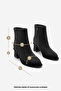 Women's Pointed Toe Side Zipper Stitching Detail Thick Heeled Boots Atirya Black Suede - 8